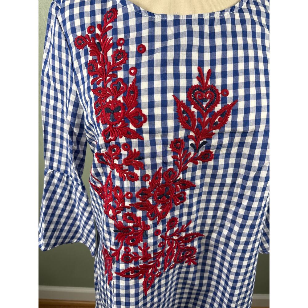 Chelsea & Theodore Women Small‎ Checkered Bell Sleeve Floral Embroidered Dress - Picture 8 of 11